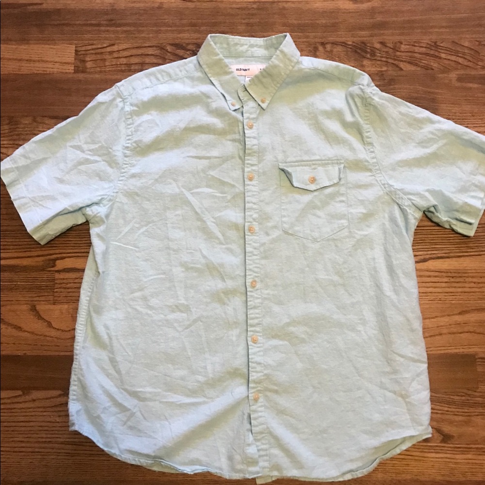 Men’s Linen Mint Green button down XL